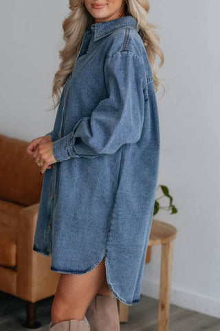 casual button long sleeved denim mini dress