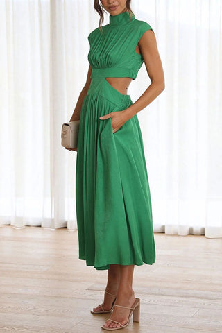 Cutout Waist Pocketed Vacation Midi Dress