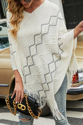 Wave striped cape tassel shawl jacket