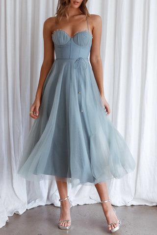 Sweetheart Neckline Chiffon Midi Dress