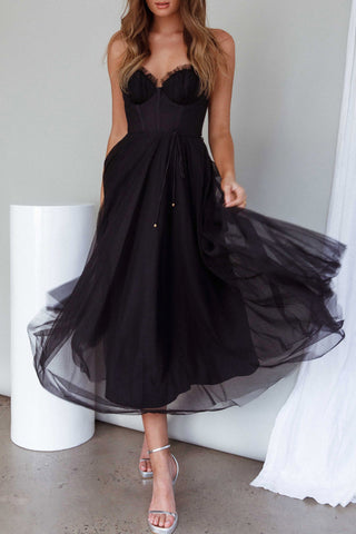 Sweetheart Neckline Chiffon Midi Dress