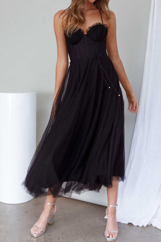 Sweetheart Neckline Chiffon Midi Dress