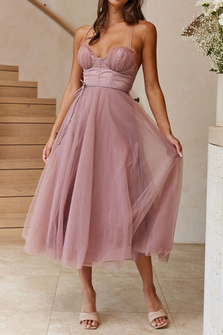 Sweetheart Neckline Chiffon Midi Dress