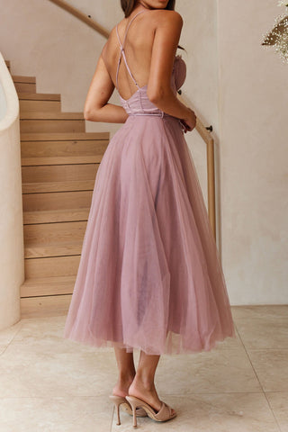 Sweetheart Neckline Chiffon Midi Dress