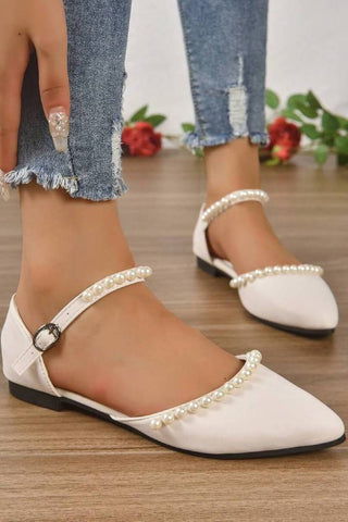 Pointed Toe Flat Pearl Decor Sandals