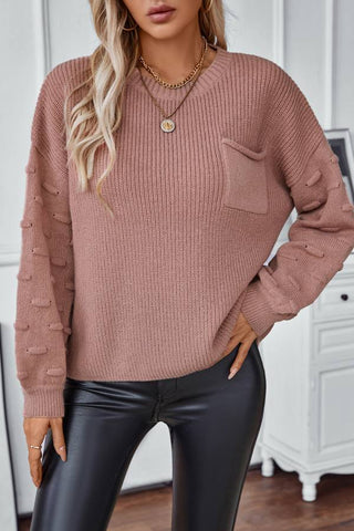 Solid Color Pocket Pullover Knitted Sweater