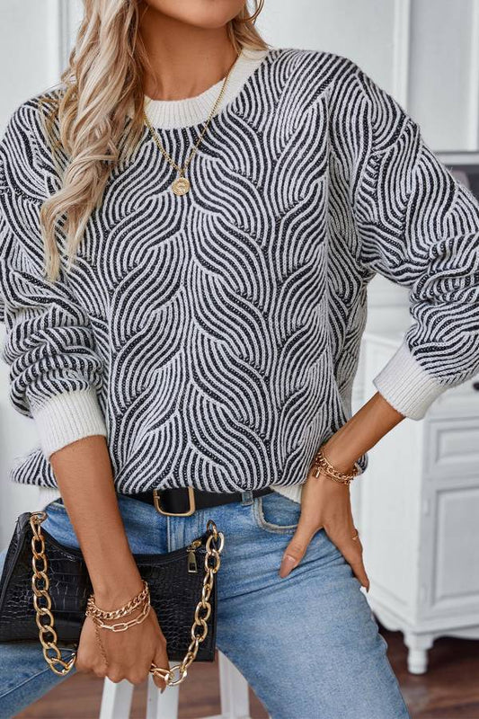 Retro Casual Contrast Striped Knited Sweater