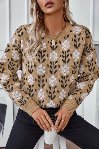 Flower Jacquard Fashion Versatile Knitted sweater