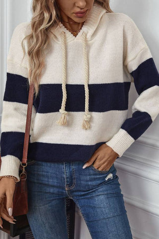 Knitted Color Block Striped Crochet hoodies