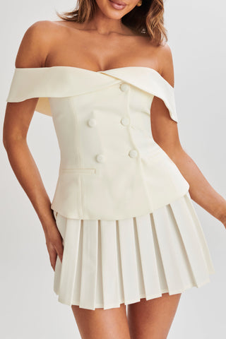 Cold Shoulder Blazer Top With Pleated Skirt Set