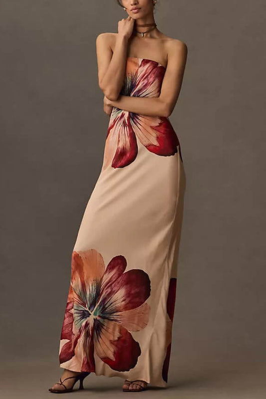 Printed Sexy Tube Top Slim Fit Maxi Dress