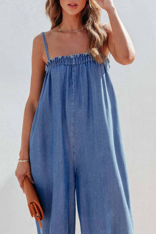 Loose high waisted fashionable camisole Denim jumpsuit