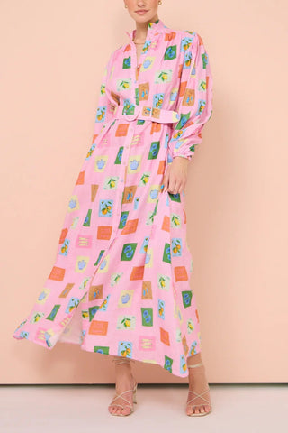 Printed lantern sleeve shirt dress