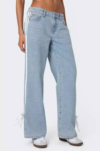 Fashionable loose side zip wide leg women's jeans