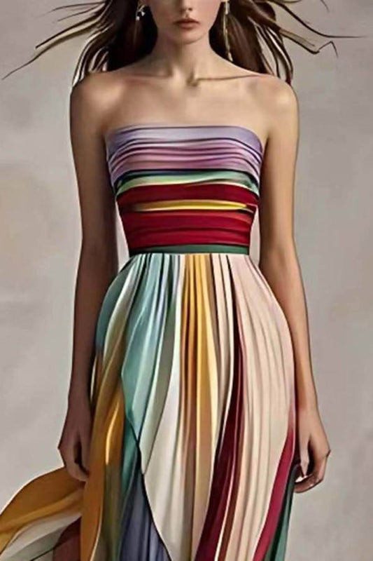 Sexy strapless printed colorful maxi dress