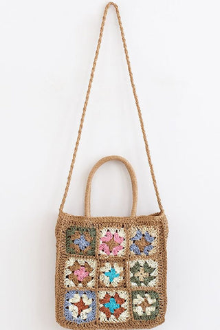 Colored Flower Woven Straw Bag