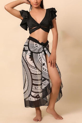 Exquisite Printed Lace Straps Three-piece Swimsuit