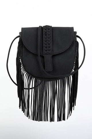 Women Semi Circular Leather Tassel Crossbody Bag