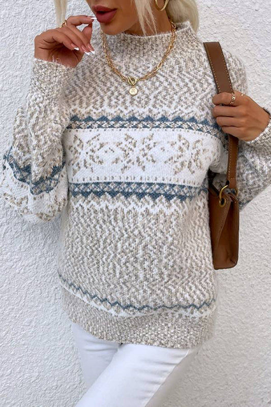 Half High Collar Snowflake Knitted Sweater