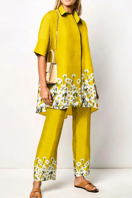Fashion Floral Print Shirt Two Piece Set