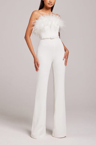 Bandeau Feather Sleeveless Overall Jumpsuit