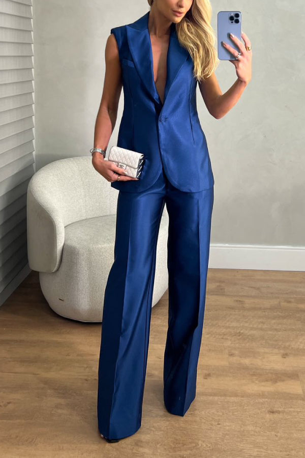 Fashion backless silk vest casual pants set