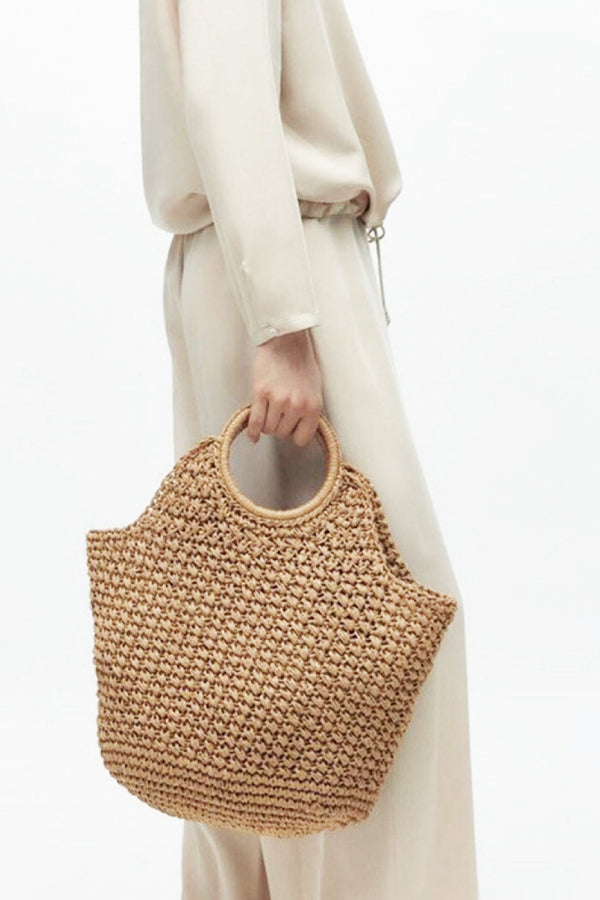 Khaki Straw Cross Basket Bag