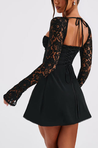 Lace Slim Fit Backless French Long Sleeve Mini Dress