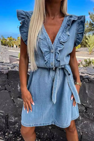 Fashionable and casual sleeveless loose denim mini dress