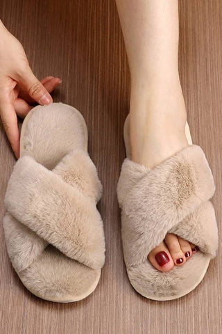 Fluffy Cross Strap Bedroom Slippers