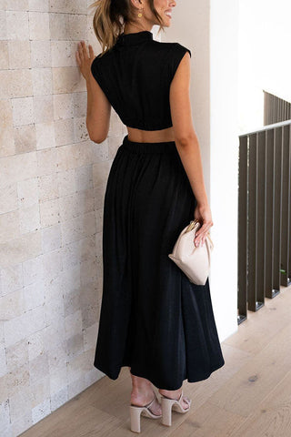 Cutout Waist Pocketed Vacation Midi Dress