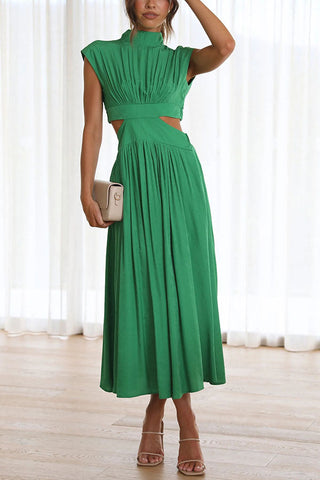 Cutout Waist Pocketed Vacation Midi Dress