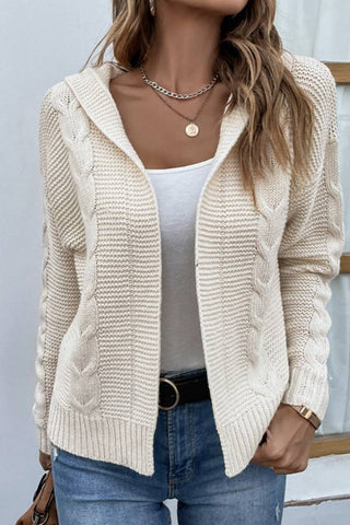 Cable-Knit Dropped Shoulder Hooded Cardigan