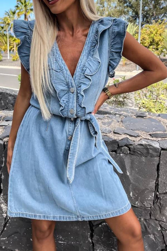 Fashionable and casual sleeveless loose denim mini dress