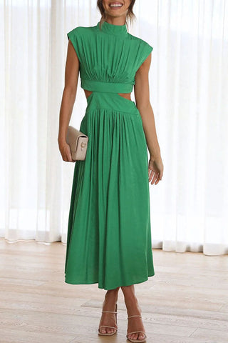 Cutout Waist Pocketed Vacation Midi Dress