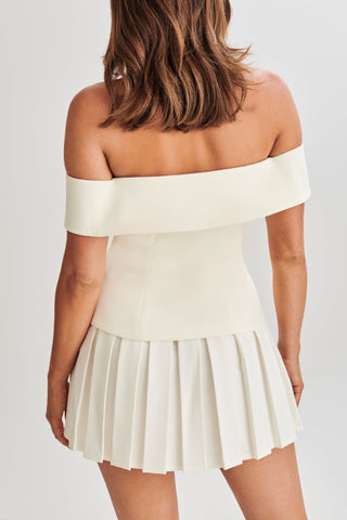 Cold Shoulder Blazer Top With Pleated Skirt Set