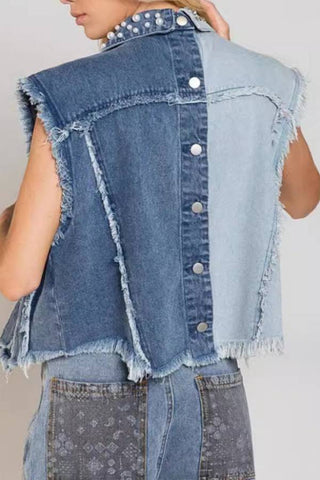 Splicing nail bead loose women's short denim jacket