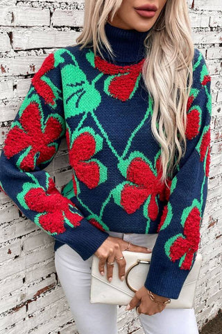 Floral Pattern Knit Sweater