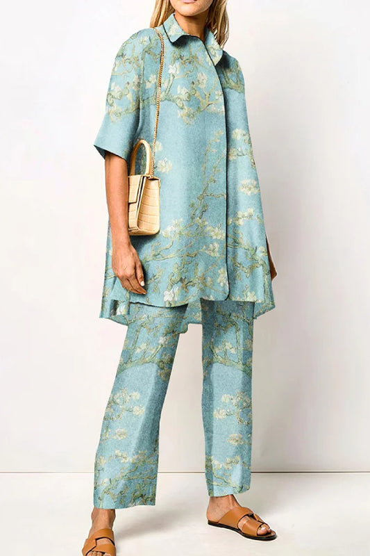 Fashion Floral Printing Shirt Two Piece Set