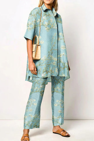 Fashion Floral Printing Shirt Two Piece Set