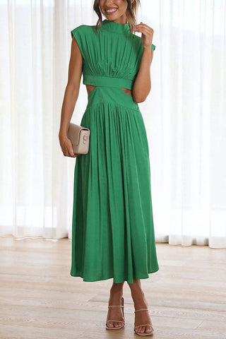 Cutout Waist Pocketed Vacation Midi Dress