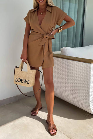 Casual Lapel Short Sleeve Romper