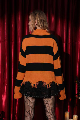 Halloween Outfits Bat Stripe Graphics Ripped Irregular Fall Winter Jumpers