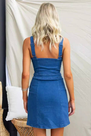 Solid Denim Zipper Mini Dress