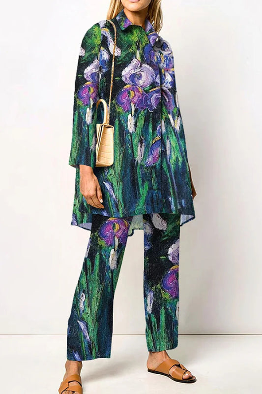 Floral Painting Art Shirt Two Piece Set