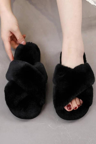 Fluffy Cross Strap Bedroom Slippers