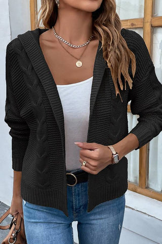 Cable-Knit Dropped Shoulder Hooded Cardigan