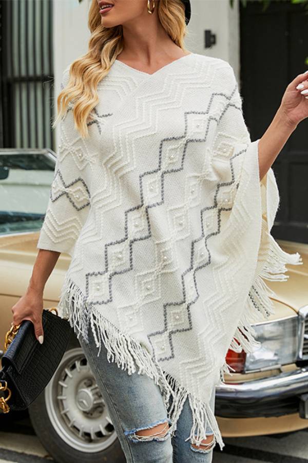 Wave striped cape tassel shawl jacket