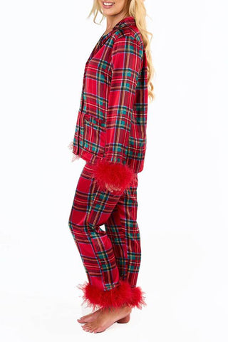 Christmas satin printed casual long sleeved long pants pajama set