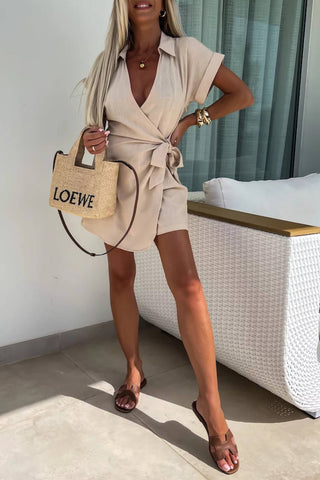 Casual Lapel Short Sleeve Romper